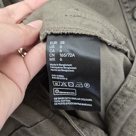 NWT H&M Women Coverall Jumpsuit Cotton Utility Olive‎ Green Sz 6 Barn Chore Work - Picture 7 of 7